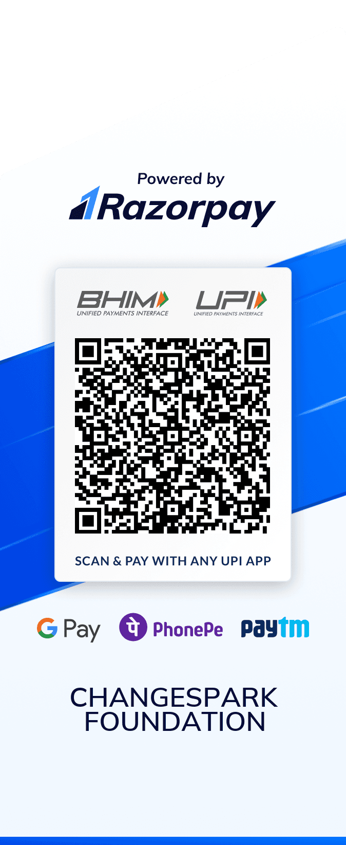 Donation QR code for ChangeSpark Foundation