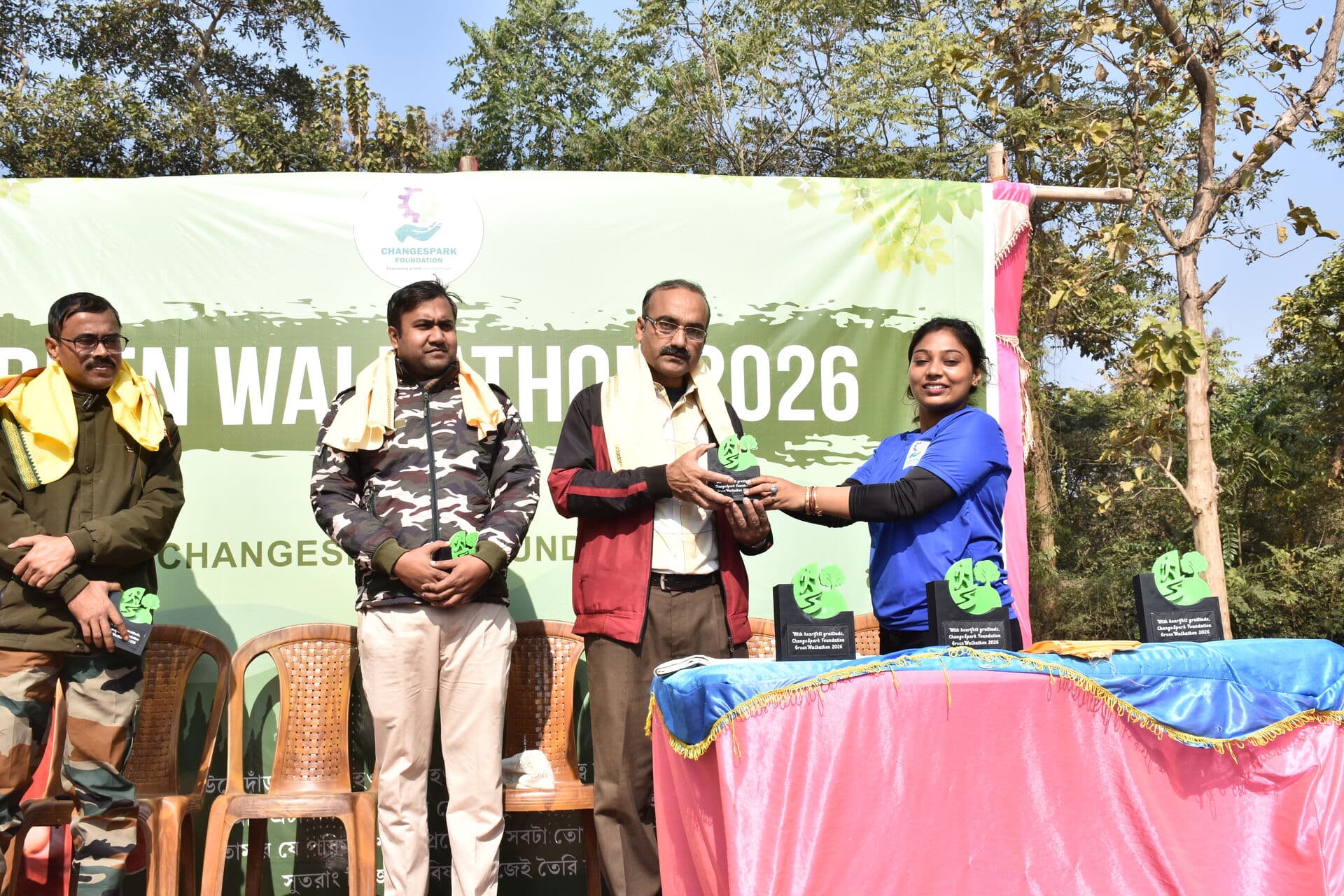 Award ceremony with Green Walkathon 2026 backdrop
